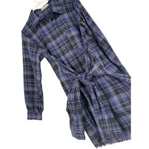 By Together Plaid Long Sleeve Button-Down Shirt Dress Fun Sleeve Belt RZ10399